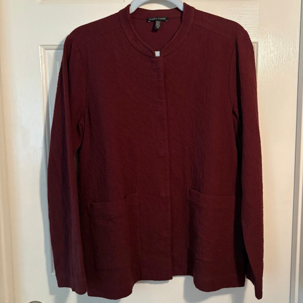 Eileen Fisher Organic Cotton Textured Jacket Burgundy Wine Small With Pockets - Picture 4 of 8